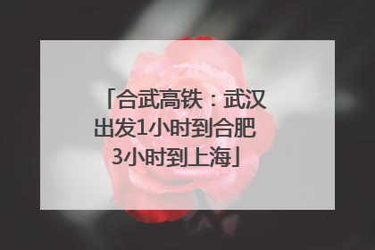 合武高铁：武汉出发1小时到合肥3小时到上海