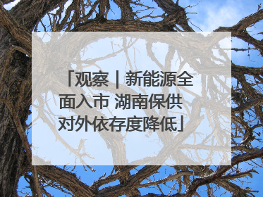 观察｜新能源全面入市 湖南保供对外依存度降低